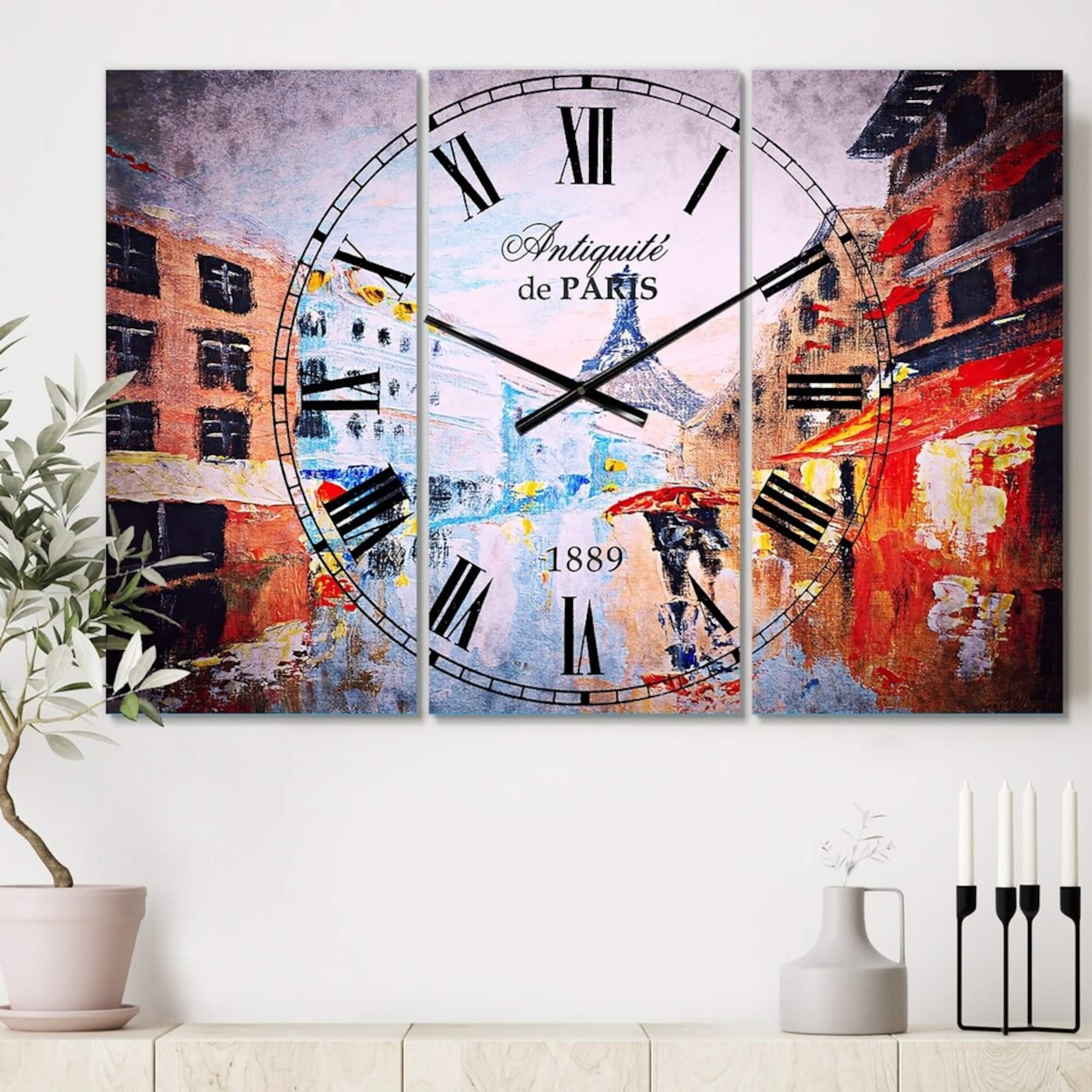Designart Couple Walking In Paris Multipanel Wall Clock